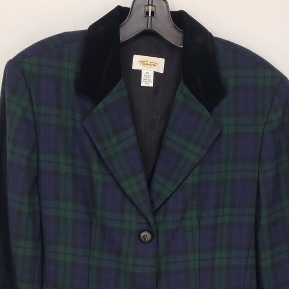 Talbots Vintage Wool Blackwatch Plaid Long Blazer Jacket 10 Velvet  Green Blue - Picture 4 of 8